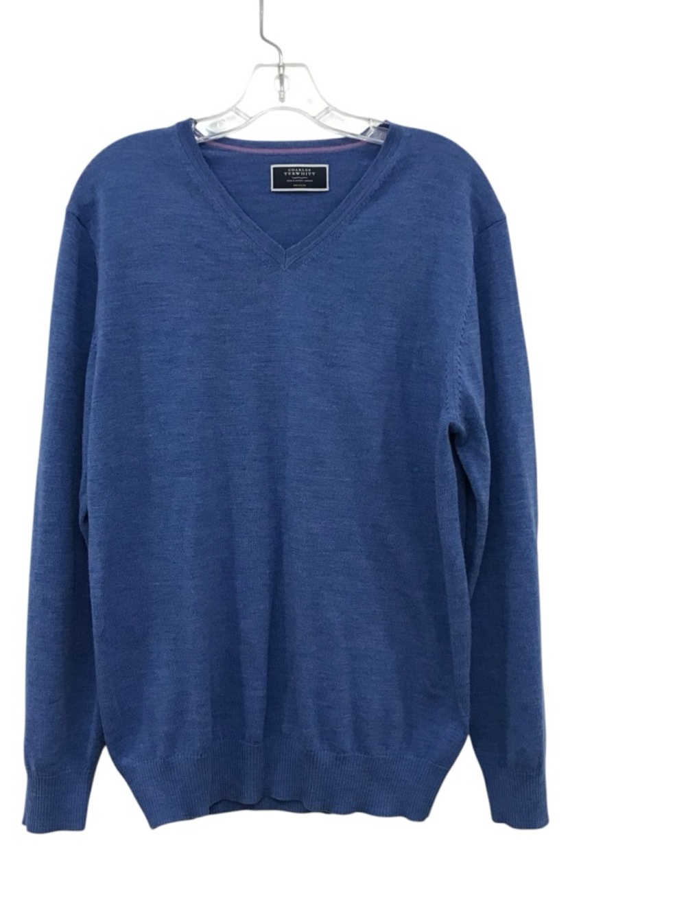 Charles Tyrwhitt Men's V-Neck Sweater in Blue Medium Merino Wool